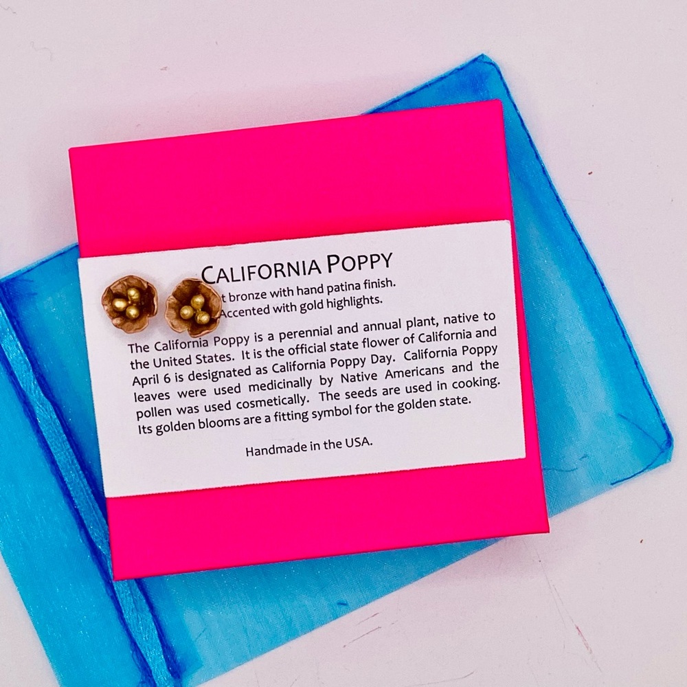 Michael Michaud California Poppy Gold-Tone Bronze dipped Floral Stud Earrings